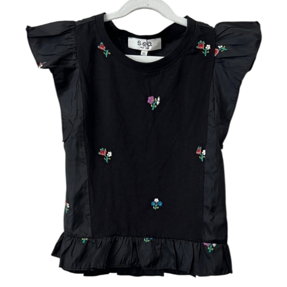 Sea New York Rubina Embroidered Floral Flutter Short Sleeve Top Size 12